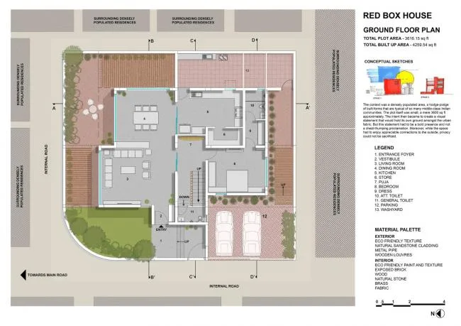BIM Architecture | Passionate like fire, introverted like a plow ox: India's 'Red Box' Home/The Grid Architects