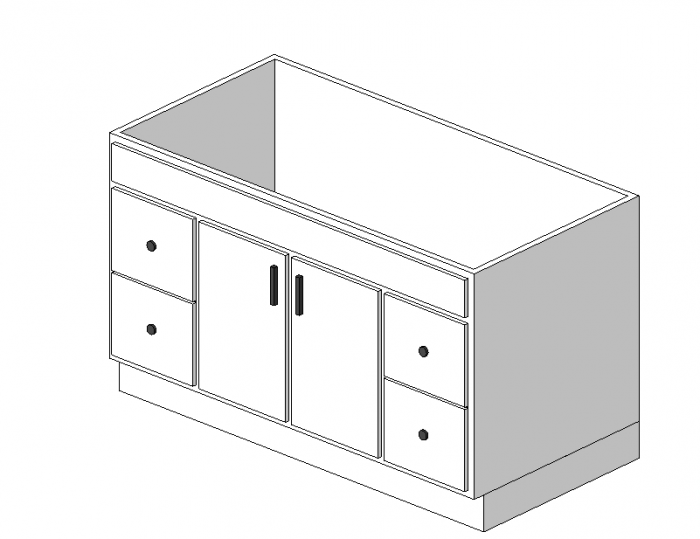 BIM Data: Revit Family Library – Double-Door Dressing Table Cabinet with Four Drawers (.rfa)