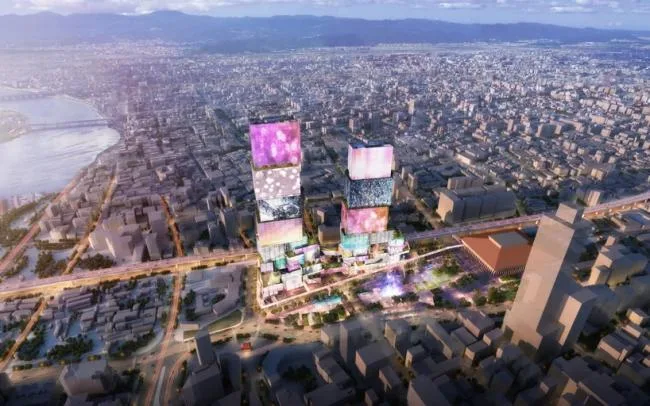 BIM architecture | Taipei Twin Towers with screens all over their height/MVRDV