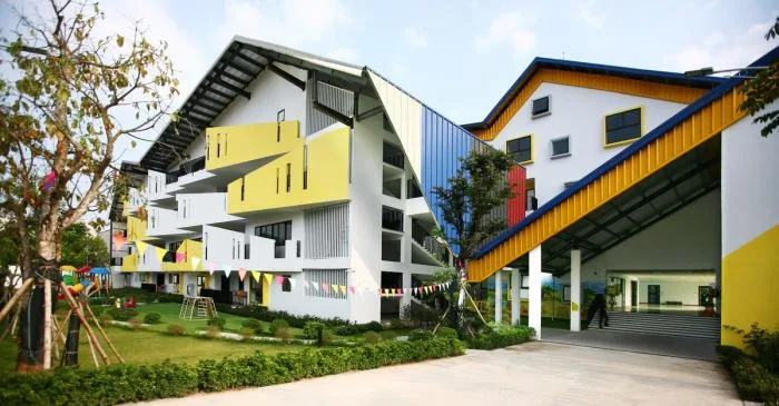 BIM Architecture | Colorful, Interlocking Hillside Kindergarten