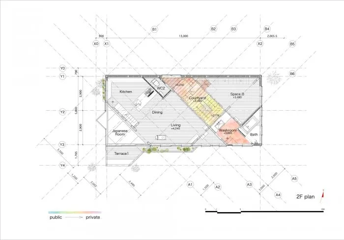 BIM Architecture | Kobe 'Hat Box' Home, a 45 degree rotated flat surface