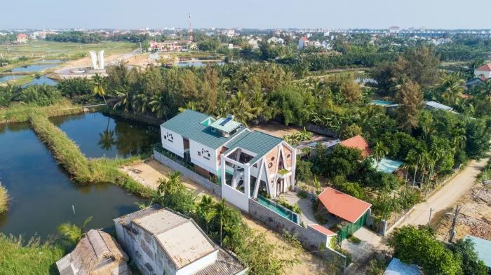 BIM Architecture | Vertically connected "A" - shaped inclined column structure, Vietnam Hoi An Kang Cheng Villa/VRA Design