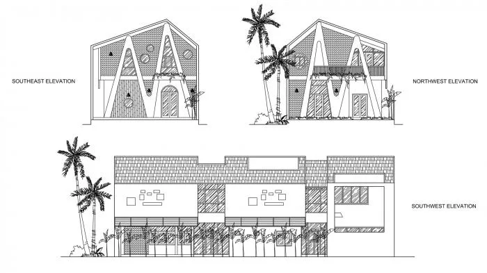 BIM Architecture | Vertically connected "A" - shaped inclined column structure, Vietnam Hoi An Kang Cheng Villa/VRA Design