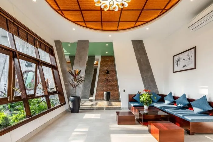 BIM Architecture | Vertically connected "A" - shaped inclined column structure, Vietnam Hoi An Kang Cheng Villa/VRA Design