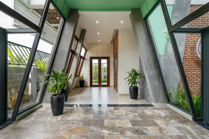 BIM Architecture | Vertically connected "A" - shaped inclined column structure, Vietnam Hoi An Kang Cheng Villa/VRA Design