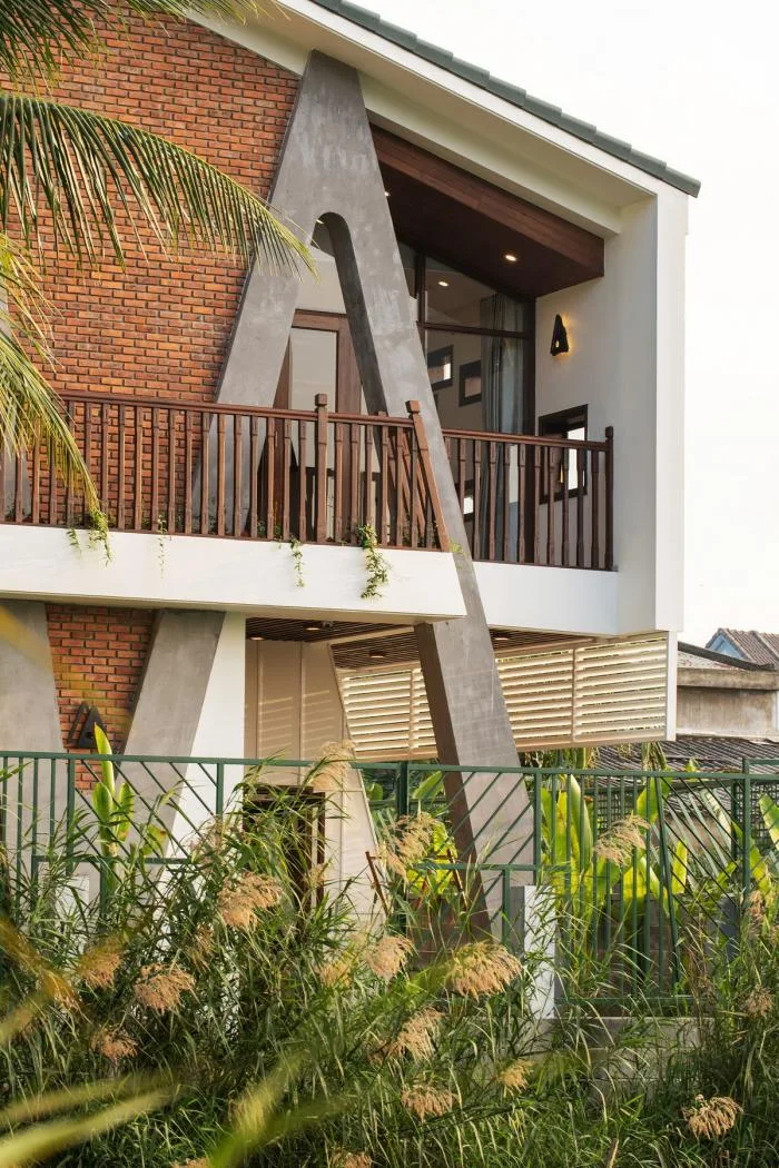 BIM Architecture | Vertically connected "A" - shaped inclined column structure, Vietnam Hoi An Kang Cheng Villa/VRA Design