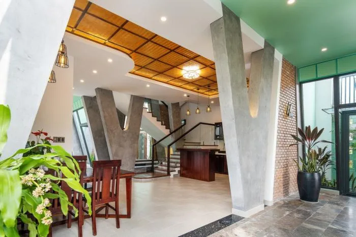 BIM Architecture | Vertically connected "A" - shaped inclined column structure, Vietnam Hoi An Kang Cheng Villa/VRA Design