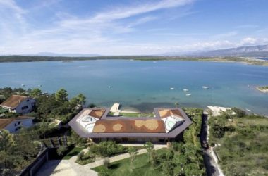 BIM Architecture: Mosaic Design of a Croatian Seaside Wooden House on a Blue Background-BIM WORLD