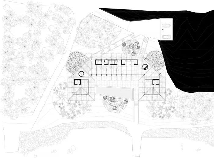 BIM Architecture | Mosaic Composition in Blue Background: Croatian Seaside Wooden House