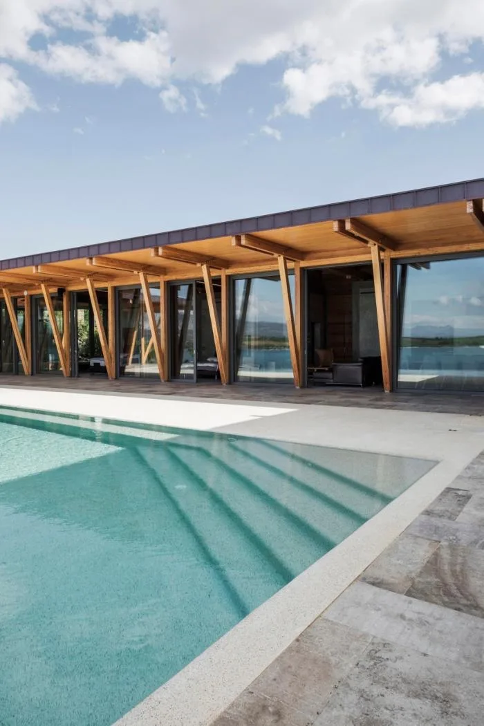 BIM Architecture | Mosaic Composition in Blue Background: Croatian Seaside Wooden House