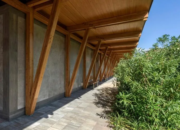 BIM Architecture | Mosaic Composition in Blue Background: Croatian Seaside Wooden House