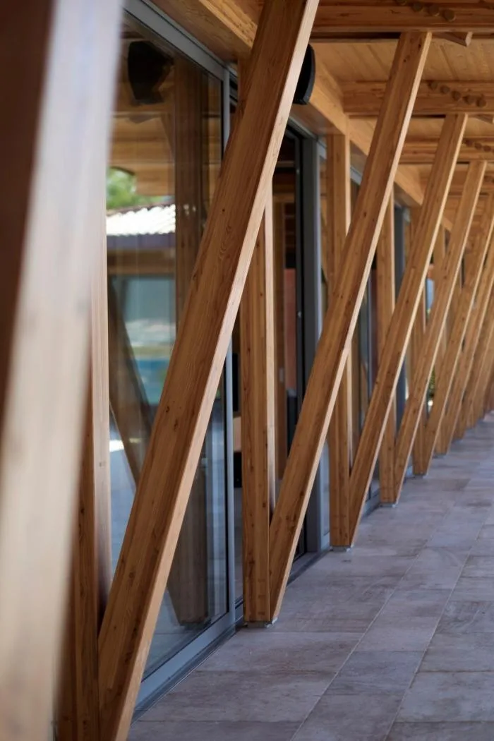 BIM Architecture | Mosaic Composition in Blue Background: Croatian Seaside Wooden House
