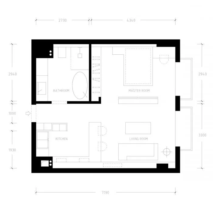 BIM Architecture | 46 ㎡ Beijing Old House Renovation, Minimalist Space for 90s Single Girls/Nameless Creativity Alliance