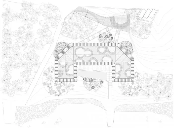 BIM Architecture | Mosaic Composition in Blue Background: Croatian Seaside Wooden House