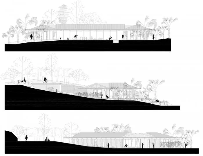 BIM Architecture | Mosaic Composition in Blue Background: Croatian Seaside Wooden House