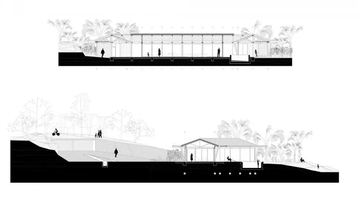 BIM Architecture | Mosaic Composition in Blue Background: Croatian Seaside Wooden House