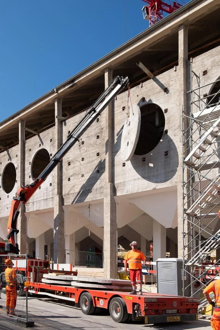 BIM architecture | Wall covered with deep 'eyes', renovation of abandoned barns