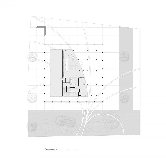 BIM Architecture | Outer Square and Inner Circle, Half Concealed Transparent Light and Shadow - C& P Company Headquarters