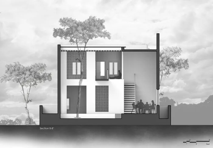 BIM architecture | solemn and transparent, elegant and natural - Indian red "treehouse"/PG Associates