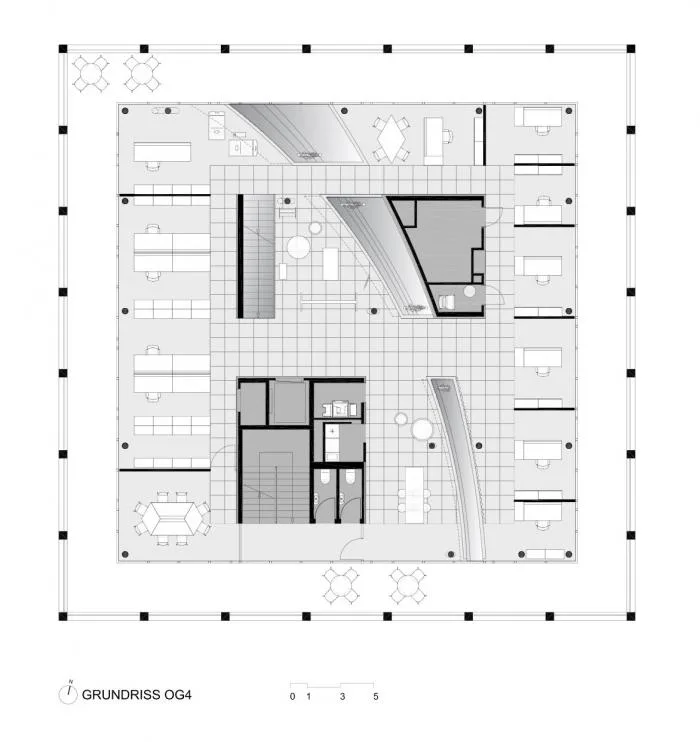 BIM Architecture | Outer Square and Inner Circle, Half Concealed Transparent Light and Shadow - C& P Company Headquarters