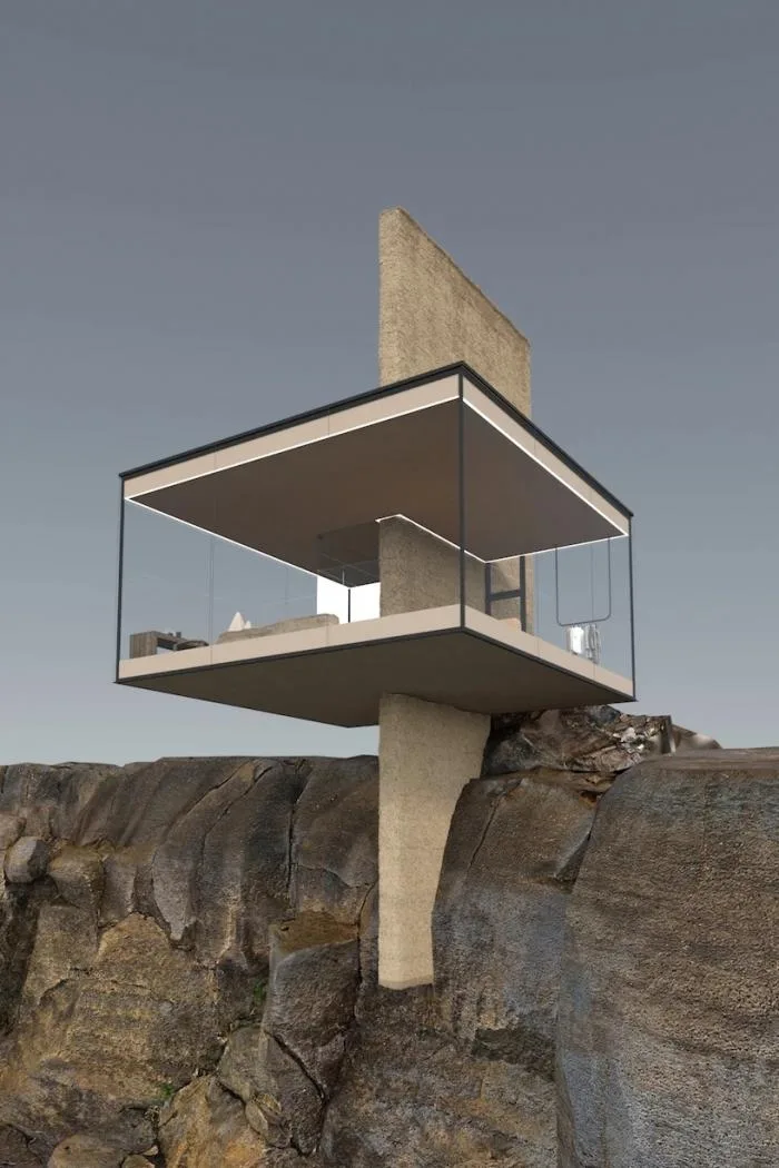 BIM Architecture | Minimalist Glass Hut Standing on a Cliff/Yakusha Design