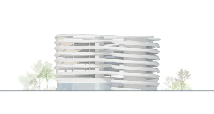 BIM Architecture | GWP New Work | 'Infinite Flow' - Demonstration Three Dimensional Parking Building in Dongguan CBD