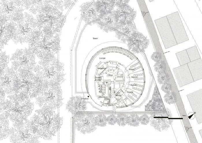 BIM Architecture | Like a Round Hat: Cemetery Community Hall by the Narrow Mountain Lake/Nakamura Taki& NAP