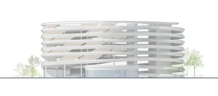 BIM Architecture | GWP New Work | 'Infinite Flow' - Demonstration Three Dimensional Parking Building in Dongguan CBD