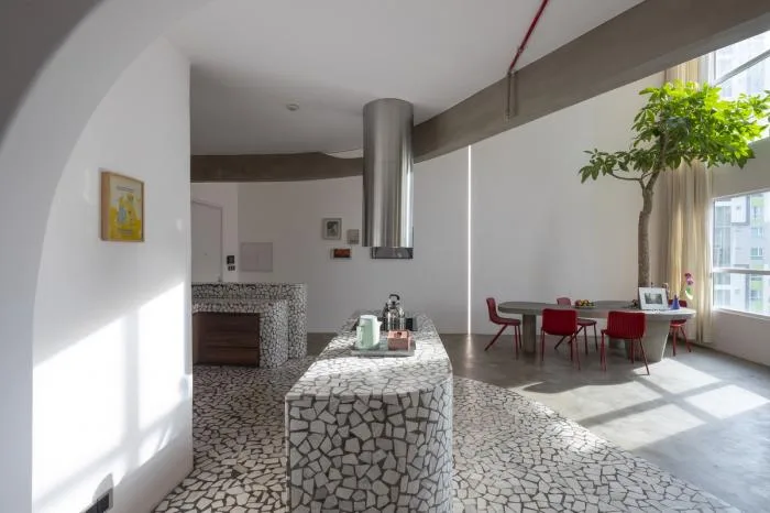 BIM Architecture | Terrazzo Apartment 'M à i' in Ho Chi Minh City, Defining Space with Curved Geometric Shapes/Whale Design Lab