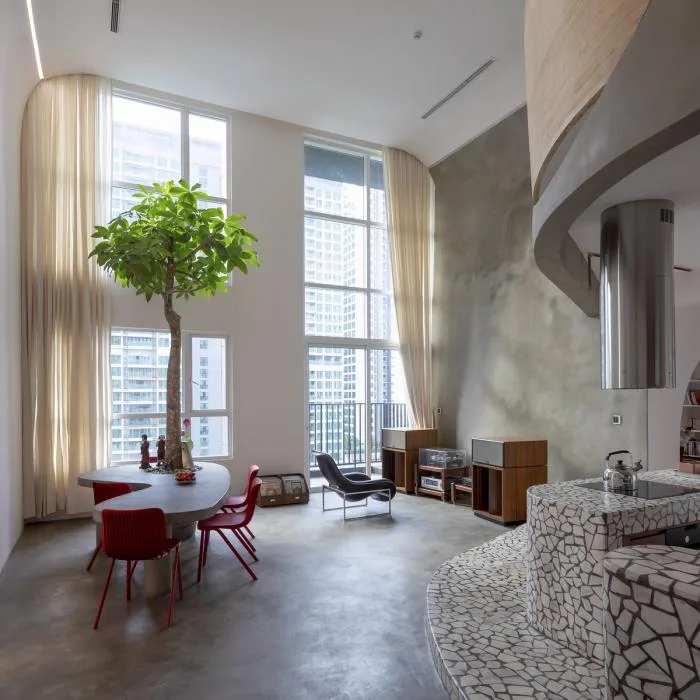 BIM Architecture | Terrazzo Apartment 'M à i' in Ho Chi Minh City, Defining Space with Curved Geometric Shapes/Whale Design Lab