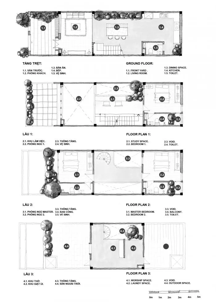 BIM architecture | Vertical courtyards adorned with greenery, balancing vitality and tranquility: V Villa Vietnam