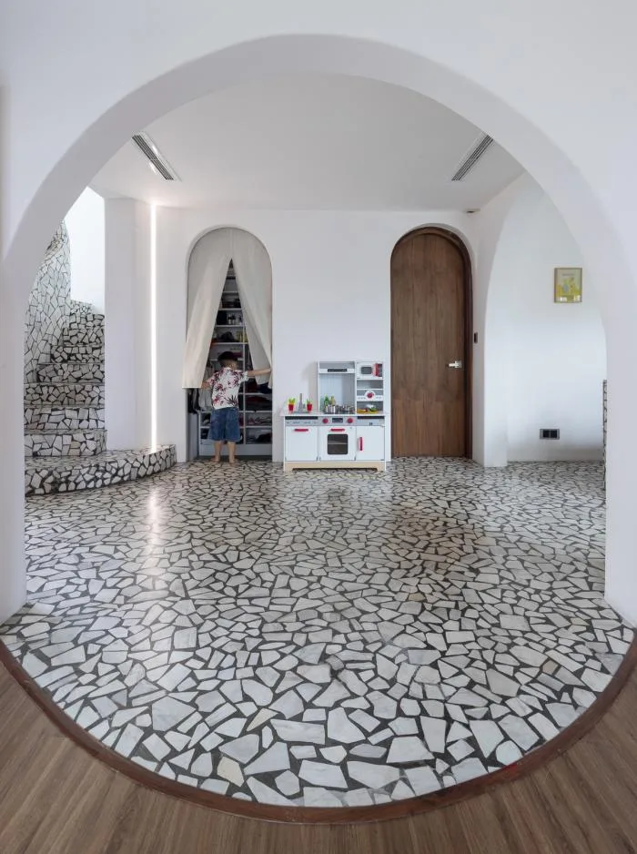 BIM Architecture | Terrazzo Apartment 'M à i' in Ho Chi Minh City, Defining Space with Curved Geometric Shapes/Whale Design Lab