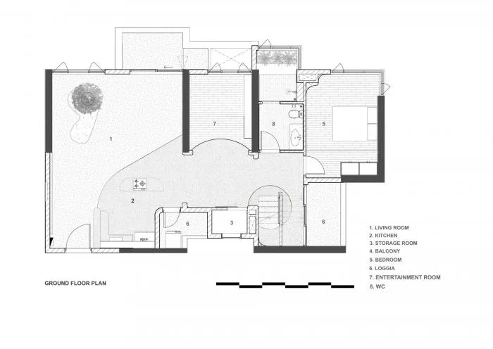 BIM Architecture | Terrazzo Apartment 'M à i' in Ho Chi Minh City, Defining Space with Curved Geometric Shapes/Whale Design Lab