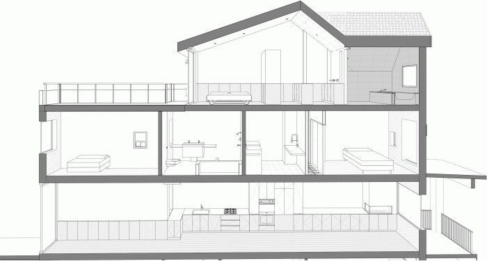 BIM Architecture | Burton Residence: Wooden long cabinets run through slender spaces/StudioAC