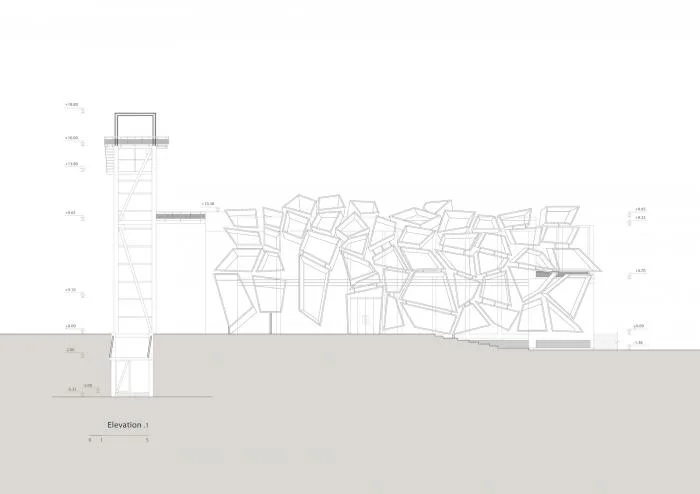 BIM architecture | Various folding panels assembled into a honeycomb like facade: Exhibition Building of Iran Greenland Convention Center