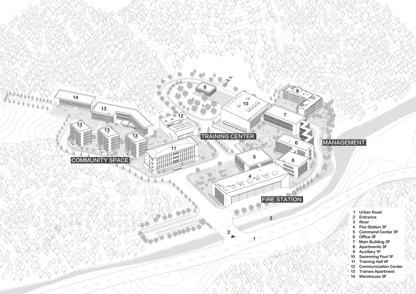 BIM Architecture | Qiannan Mountain Fire and Emergency Rescue Training Center/West Line Studio