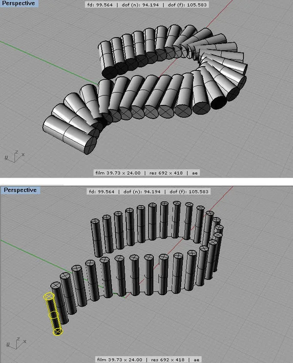 BIM Q&A | Rhino: How does Rhino make a cylinder follow a curve to draw a row of cylinders???