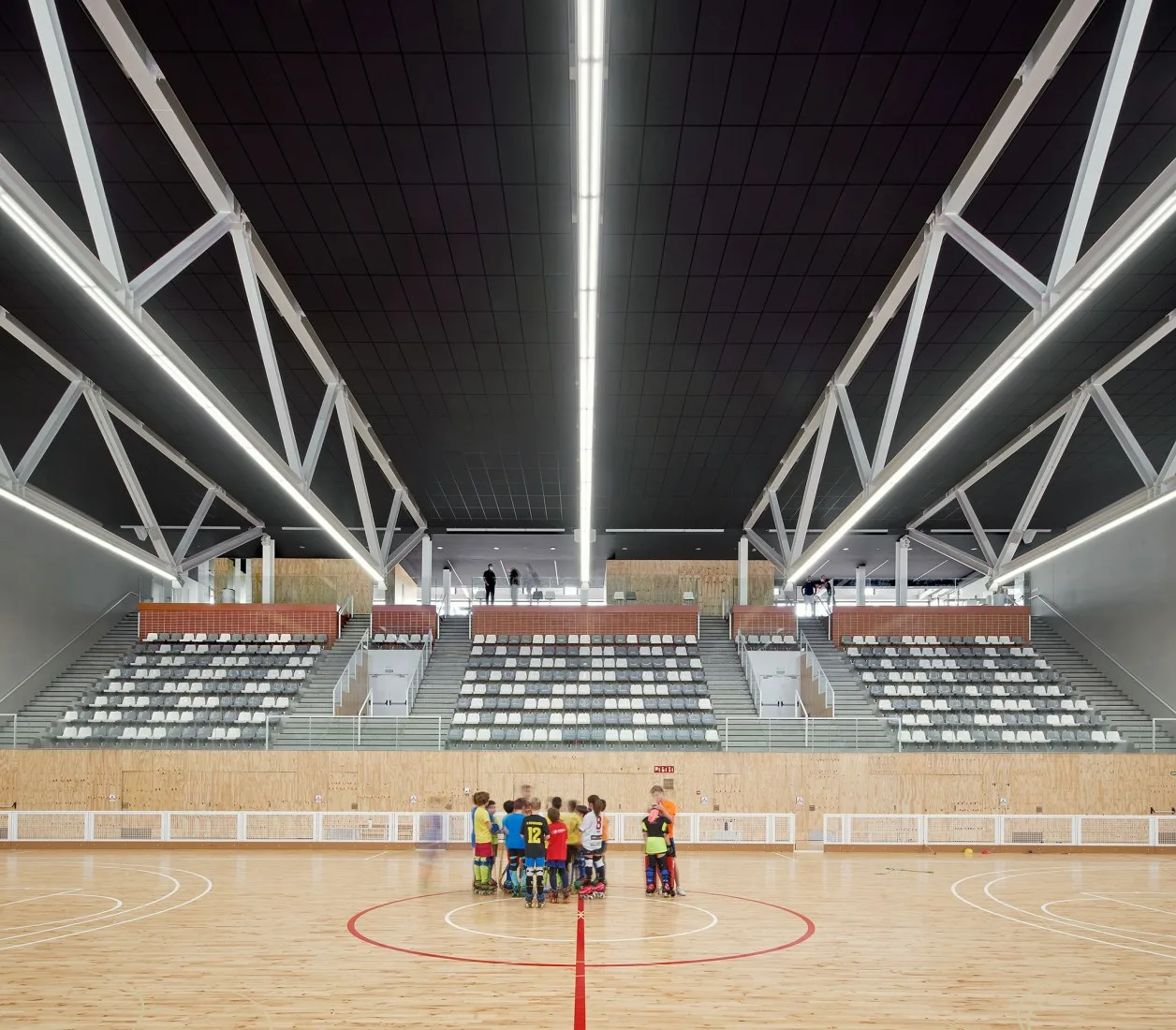 BIM Architecture | Semi underground Sports Stadium with Red Brick Walls | CAMP DEL FERRO Sports Center