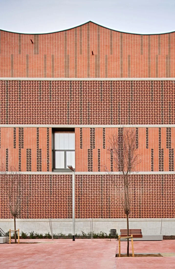 BIM Architecture | Semi underground Sports Stadium with Red Brick Walls | CAMP DEL FERRO Sports Center