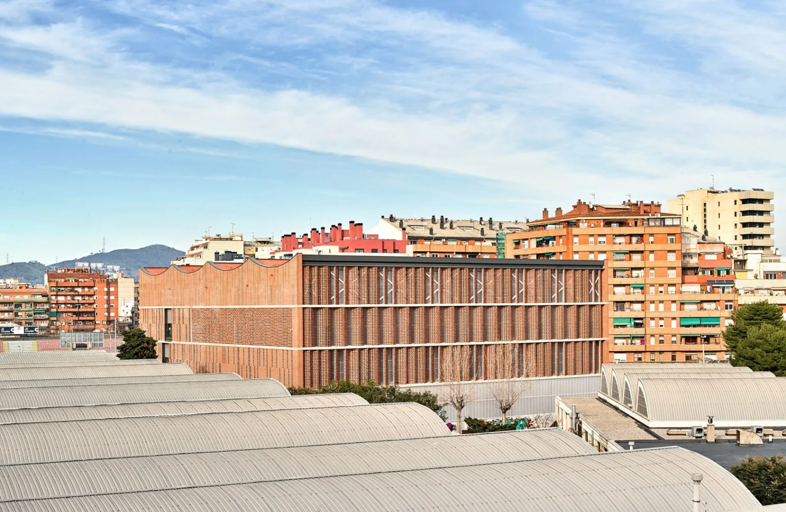 BIM Architecture | Semi underground Sports Stadium with Red Brick Walls | CAMP DEL FERRO Sports Center