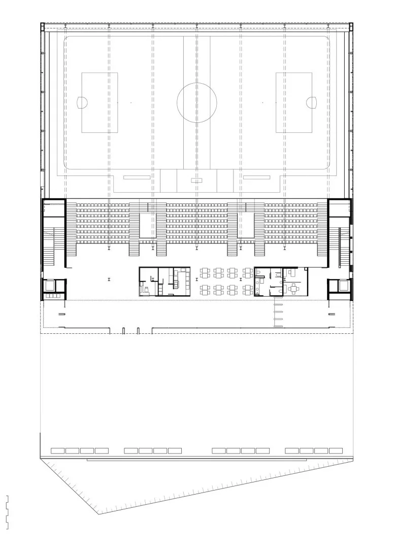 BIM Architecture | Semi underground Sports Stadium with Red Brick Walls | CAMP DEL FERRO Sports Center