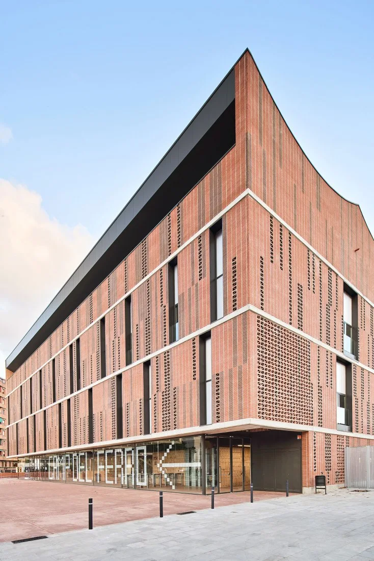 BIM Architecture | Semi underground Sports Stadium with Red Brick Walls | CAMP DEL FERRO Sports Center