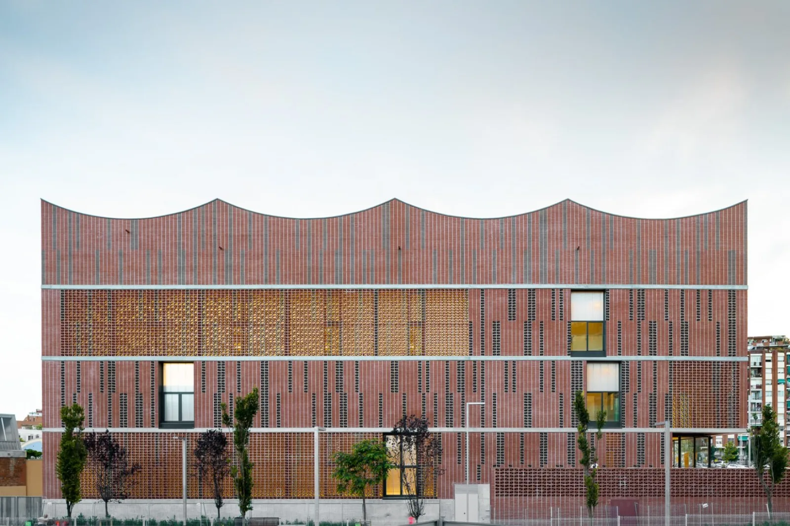 BIM Architecture | Semi underground Sports Stadium with Red Brick Walls | CAMP DEL FERRO Sports Center