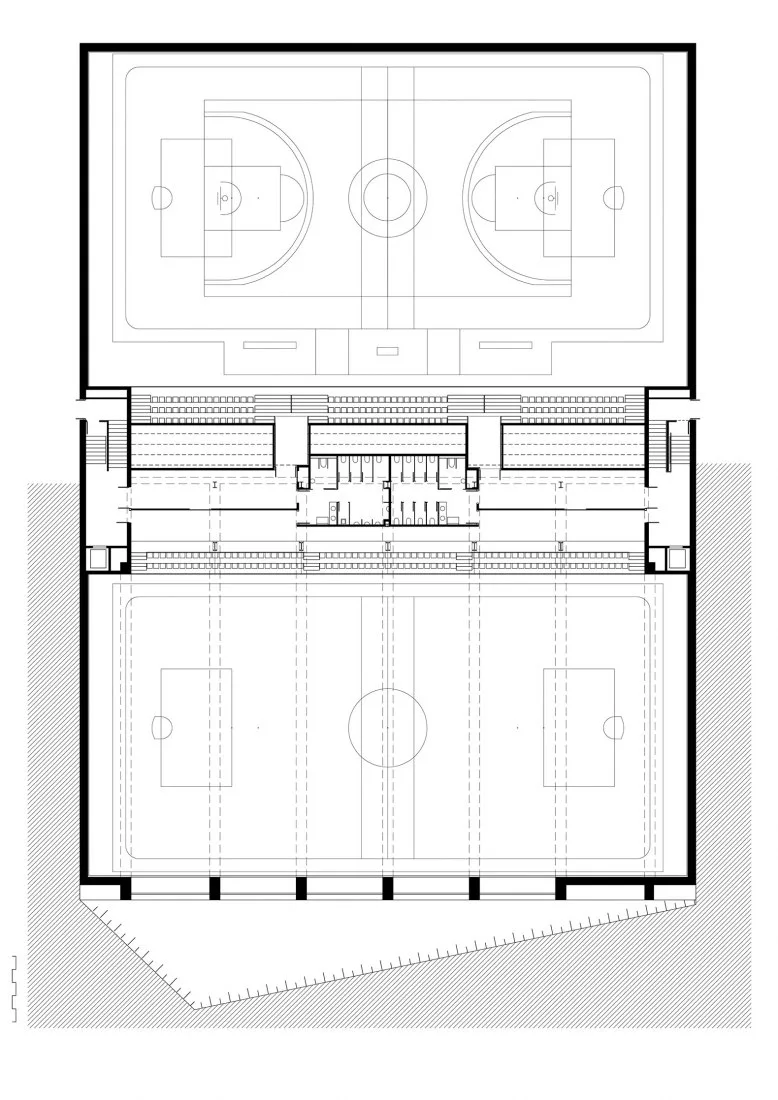 BIM Architecture | Semi underground Sports Stadium with Red Brick Walls | CAMP DEL FERRO Sports Center