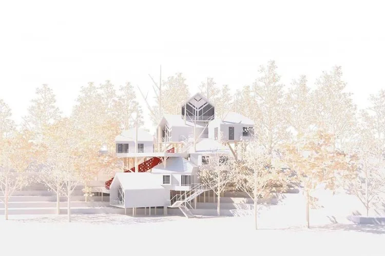 BIM Architecture | Hangzhou Kaiyuan Senbo Resort Hotel "Tree House": Crowded and Pushing "Dwarfs"/Wang Hui Architecture Studio