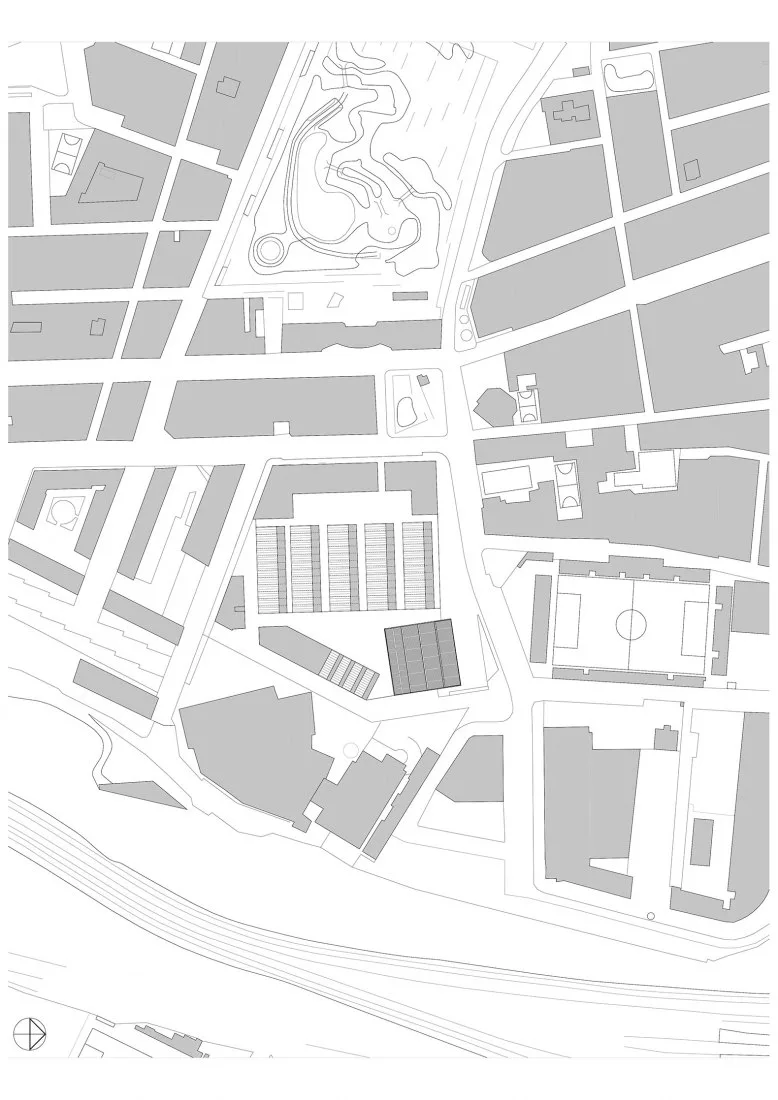 BIM Architecture | Semi underground Sports Stadium with Red Brick Walls | CAMP DEL FERRO Sports Center
