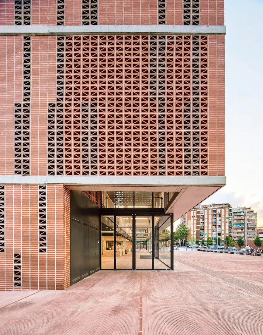 BIM Architecture | Semi underground Sports Stadium with Red Brick Walls | CAMP DEL FERRO Sports Center