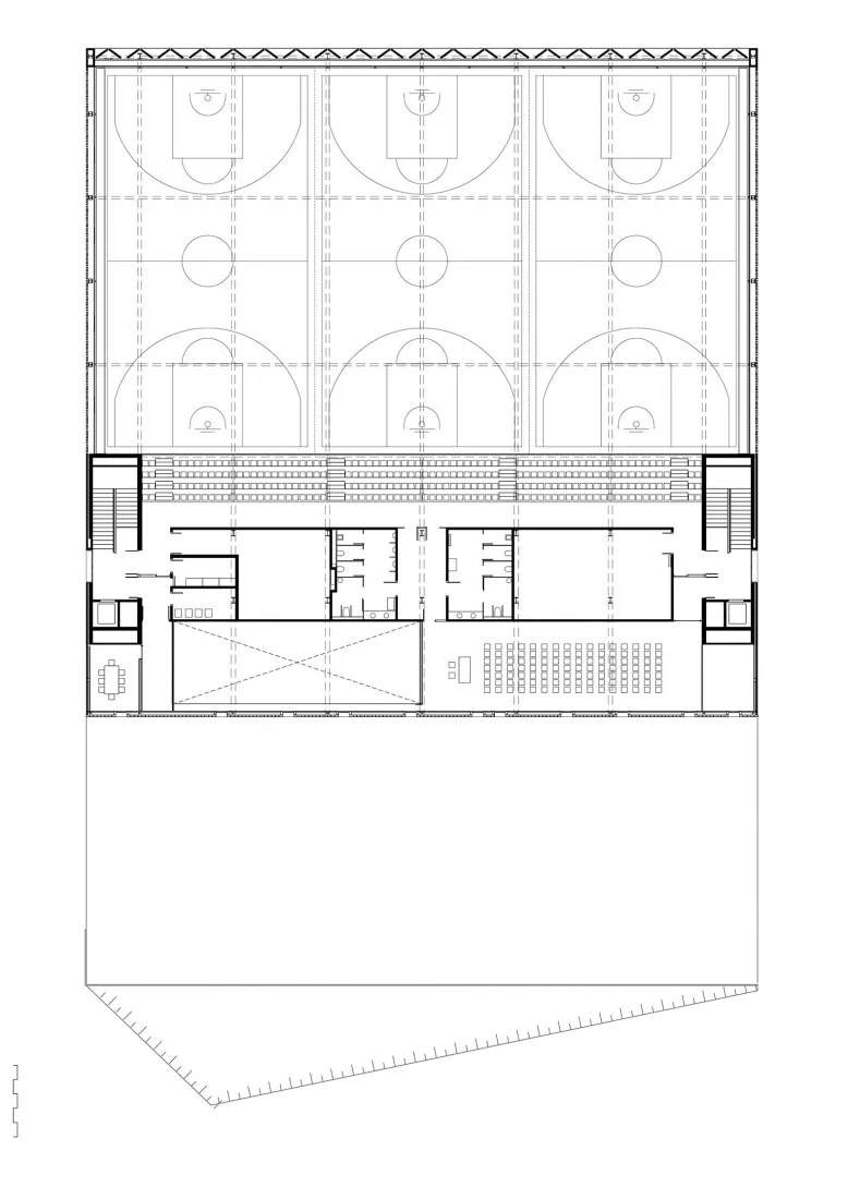 BIM Architecture | Semi underground Sports Stadium with Red Brick Walls | CAMP DEL FERRO Sports Center
