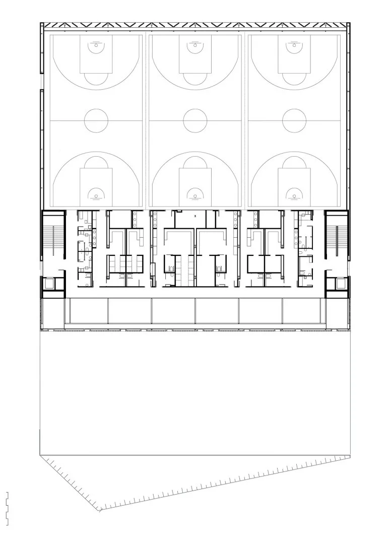 BIM Architecture | Semi underground Sports Stadium with Red Brick Walls | CAMP DEL FERRO Sports Center