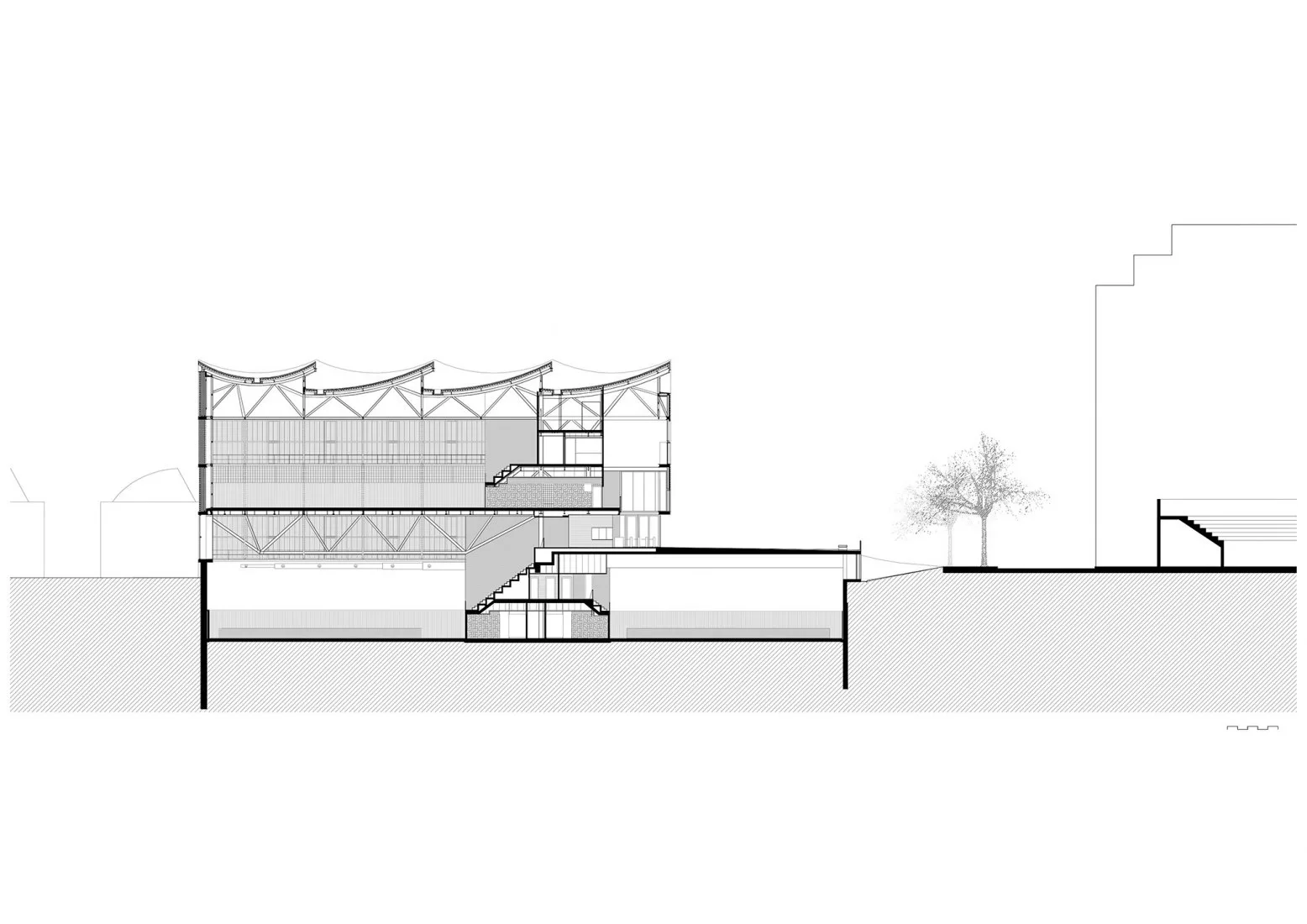 BIM Architecture | Semi underground Sports Stadium with Red Brick Walls | CAMP DEL FERRO Sports Center